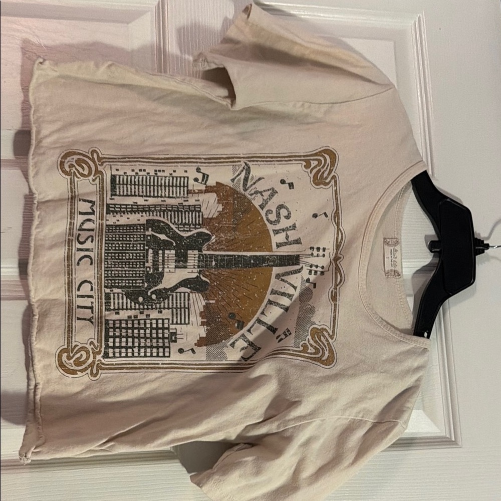 Nashville Music City Graphic Tee - Cream with Gold & Black Print